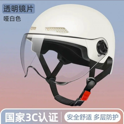 National standard 3C certified electric scooter helmet, lightweight half helmet for men and women, suitable for all seasons, motorcycle safety helmet, stylish design for delivery riders (Motosiklet kaskı (dəbilqə)) - national-standard-3c-certified-matte-white-short-lenses
