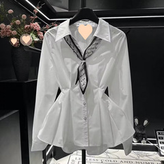 丝巾飘带长袖衬衫女2025早秋新款高级感气质收腰显瘦衬衣春秋上衣