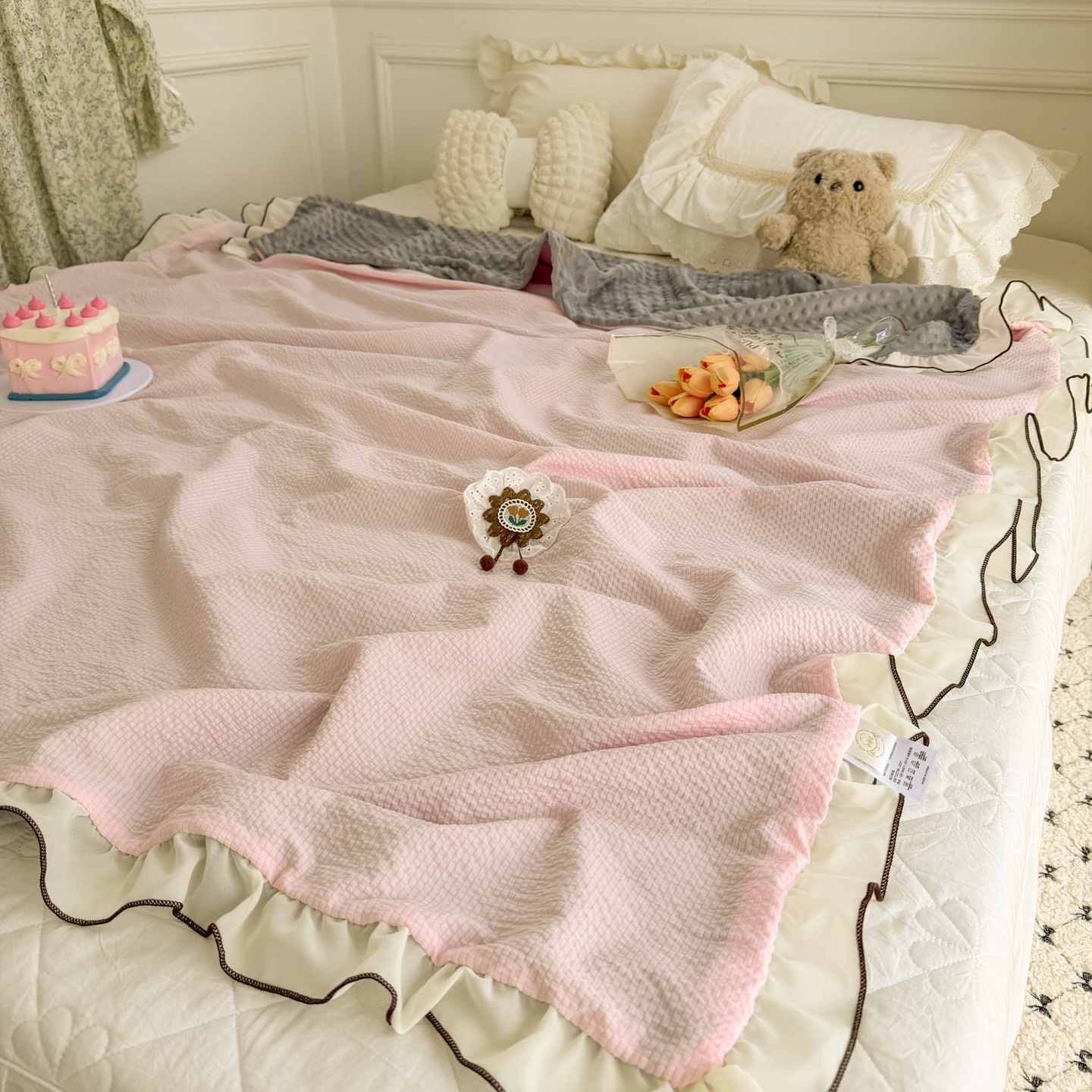 Verano estilo coreano encaje verano frío edredón madre-infantil lavable máquina hielo edredón de verano dormitorio doble edredón de aire acondicionado delgado
