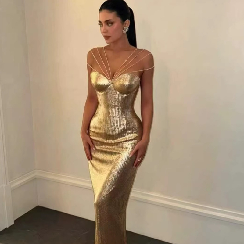 European and American Cross-Border 2026 Spring/Summer New Women's Fashion Trendy Sequin Sexy Chain Slim Butterfly Dress for Women