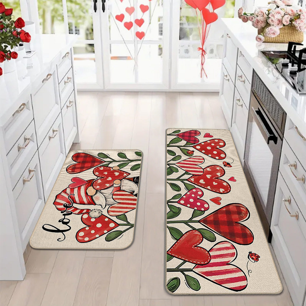 Amazon día de San Valentín alfombra de piso de cocina doméstica dos piezas conjuntos de alfombra de piso resistente a la suciedad y alfombra de puerta de entrada