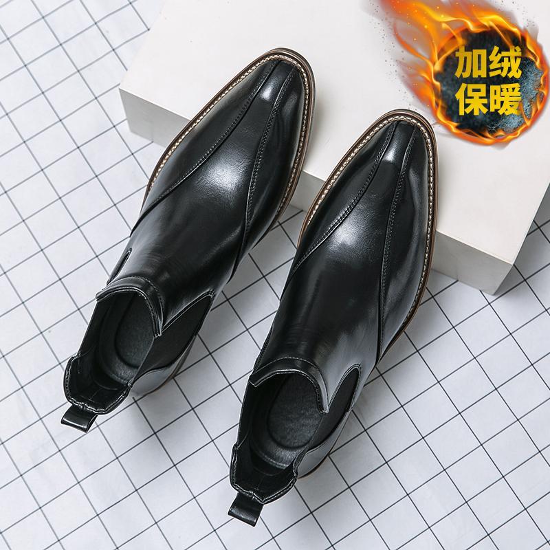 Botas Martin de invierno para hombres, zapatos de cuero de alto nivel para hombres, botas cortas de Chelsea británicas, botas de negocios para hombres casuales