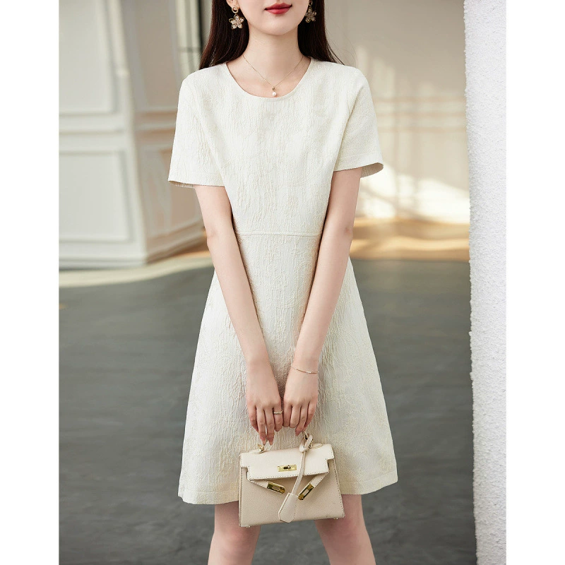 Элегантное короткое платье с круглым вырезом, французский стиль, лето 2025, текстурированная юбка с принтом, облегающая юбка, короткая юбка