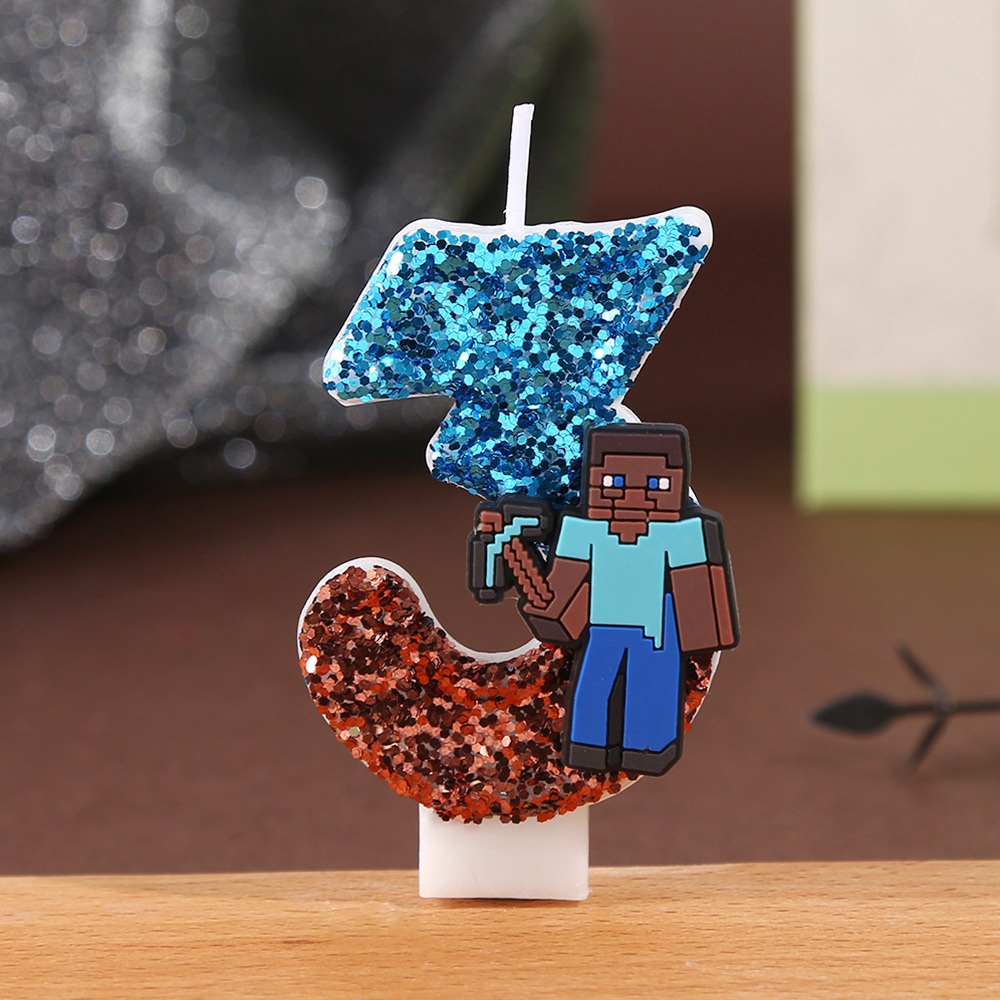 Minecraft creative cartoon numbers 0-9 handmade candles boy birthday…