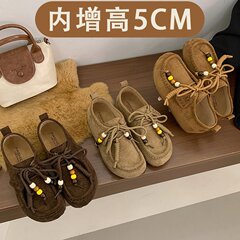 5CM内增高小鹿袋鼠勃肯鞋女2025秋季新款系带串珠百搭休闲单鞋女