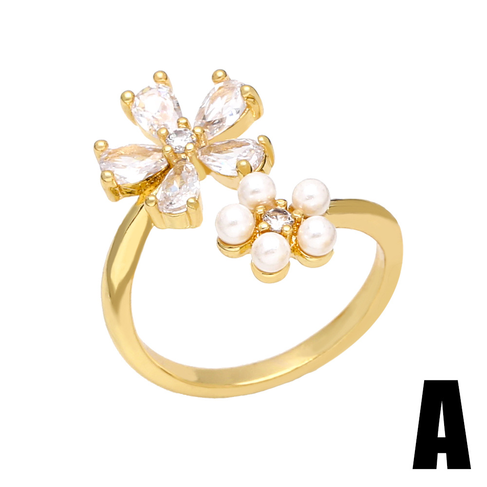 Fashion simple zircon pearl open ring wholesale copper