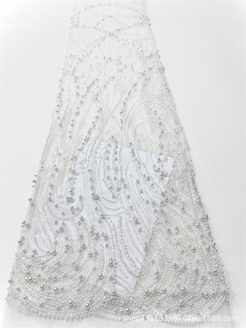 Curva de vórtice de flujo pesado clavos tela de malla tamaño perla sequinilla banquete anfitrión tela de vestido