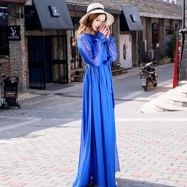 Extra-Long Ankle-Length Chiffon Dress, New Style for Women, Loose Beach Dress for Seaside Vacation, Plus-Size Long Dress, Dance Flared Dress Extra-Long Ankle-Length Chiffon Dress, New Style for Women, Loose Beach Dress for Seaside Vacation, Plus-Size Long Dress, Dance Flared Dress