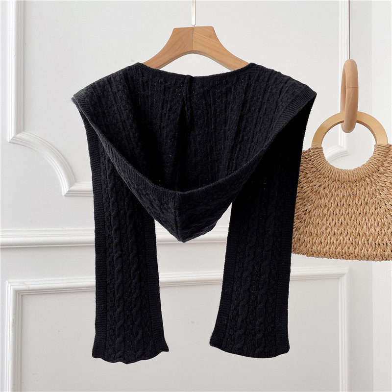 New autumn and winter hooded shawl for women, layered design, suitable for wearing in air-conditioned rooms, protects the neck, fashionable knit shawl with a cable-knit pattern
