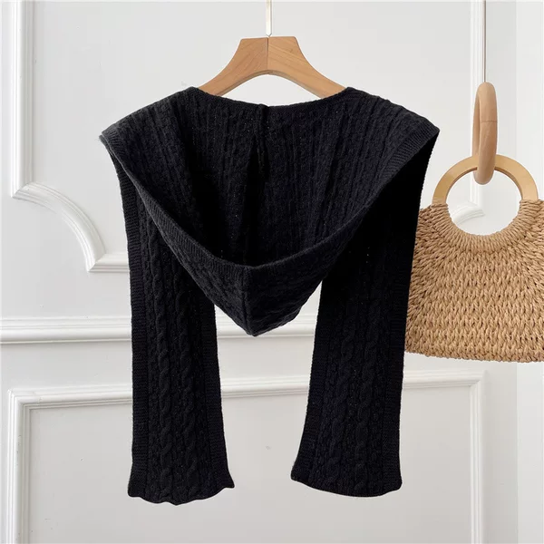 New autumn and winter hooded shawl for women, layered design, suitable for wearing in air-conditioned rooms, protects the neck, fashionable knit shawl with a cable-knit pattern