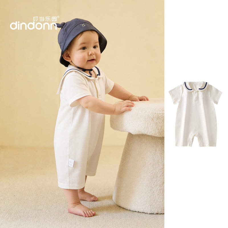 Tinkerbell Summer Style Navy Collar Baby Romper Infant Jumpsuit Unisex Short-Sleeve Crawling Outfit Thin Clothing