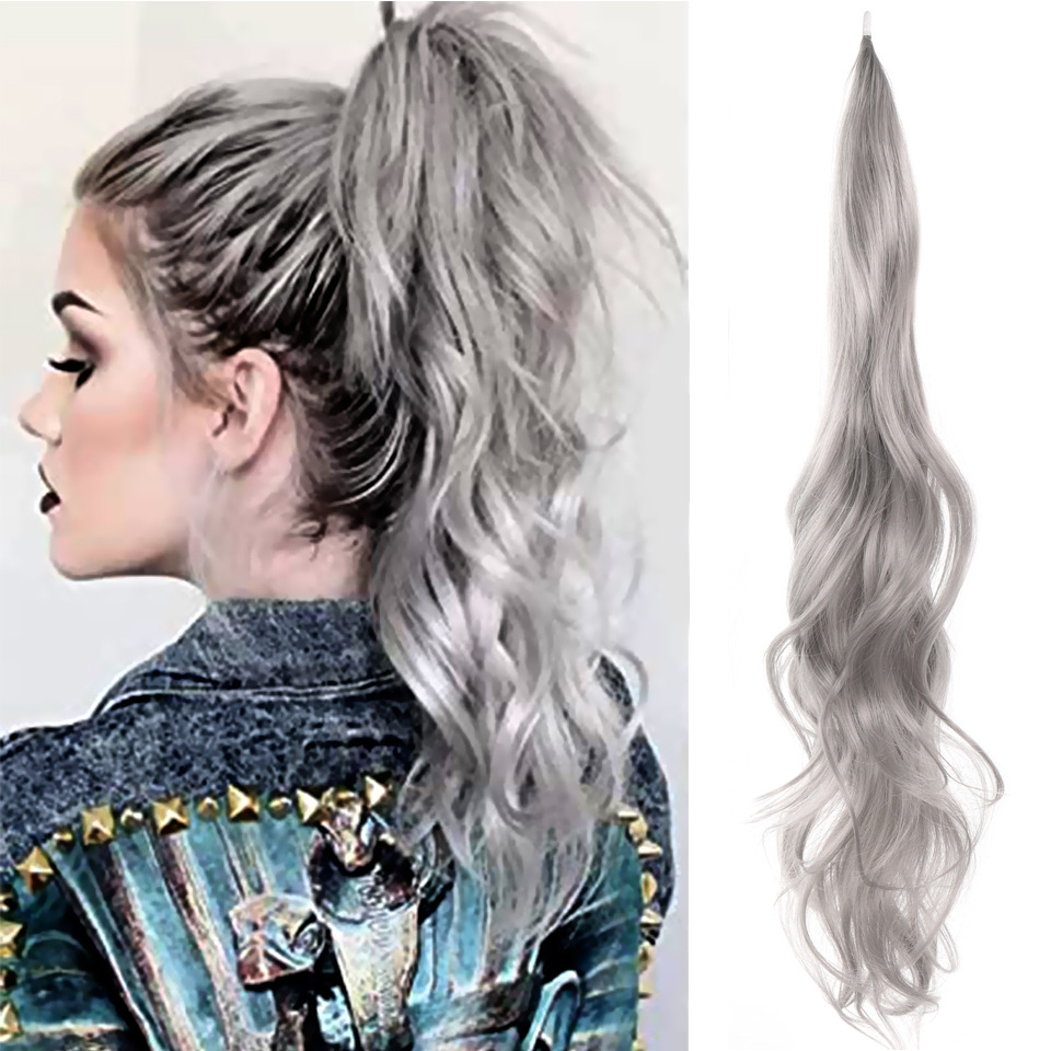 Coda di cavallo sintetica femminile lunga riccia magica avvolgimento coda di cavallo treccia bacchetta capelli soffici e naturali_voghion.com