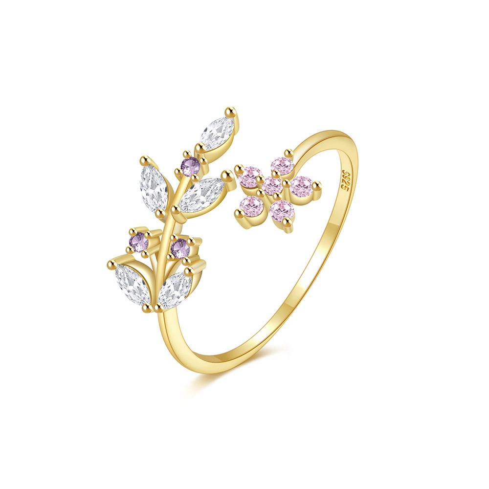 Women's Gender 925 Sterling Silver Zircon Leaves Rings