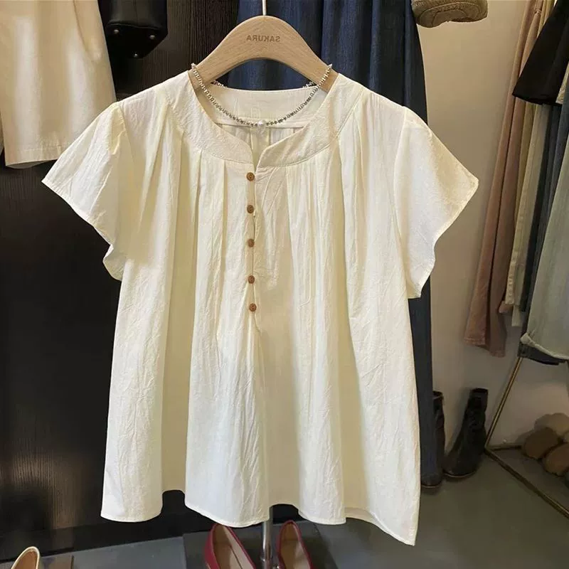Французская нежная женская рубашка с маленькими летящими рукавами, летний дизайн, уникальный и шикарный топ, летняя рубашка с короткими рукавами, повседневная и свободная.