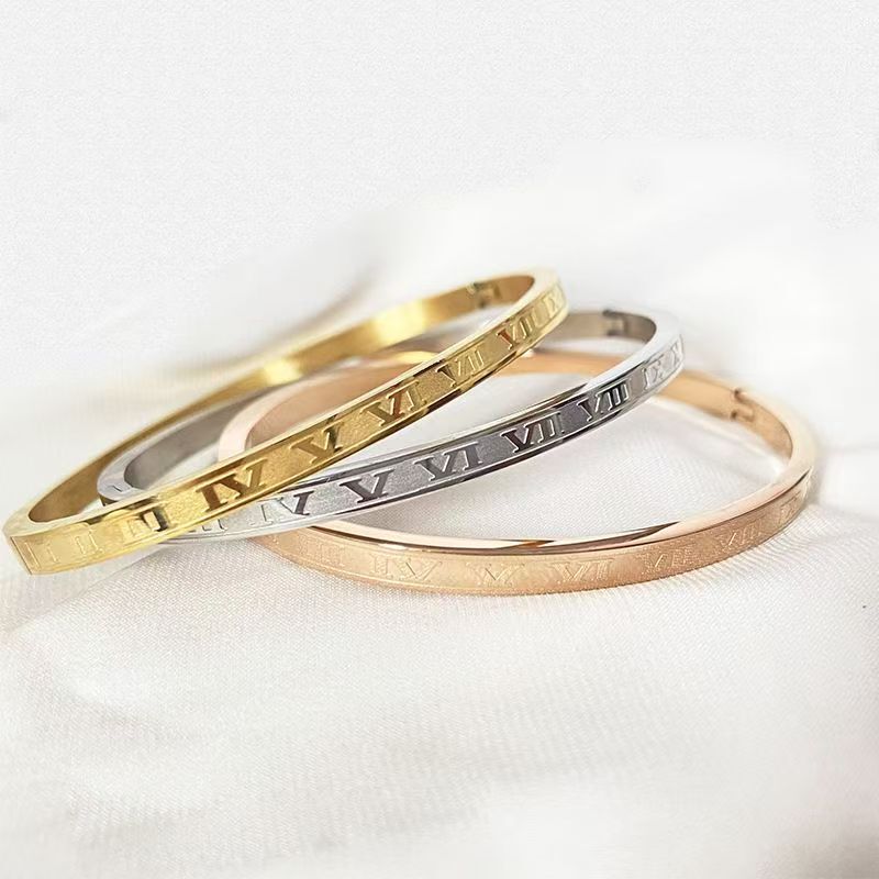 Titanium Steel Bracelet Greek Numbers Roman Stainless Steel Bracelet Girls High-End Fashion Retro Non-Fading Bracelet