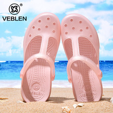 veblen纯色夏季室外女洞洞鞋沙滩果冻平底凉鞋拖鞋一件代发