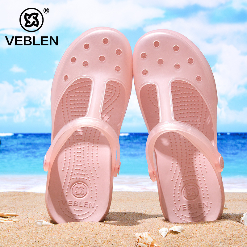 Veblen solid color summer outdoor women's hole shoes beach jelly flat sandals slippers a generation of hair