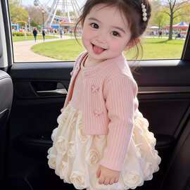 女童春夏装连衣裙新款宝宝周岁礼服儿童公主裙子春秋款裙子两件套