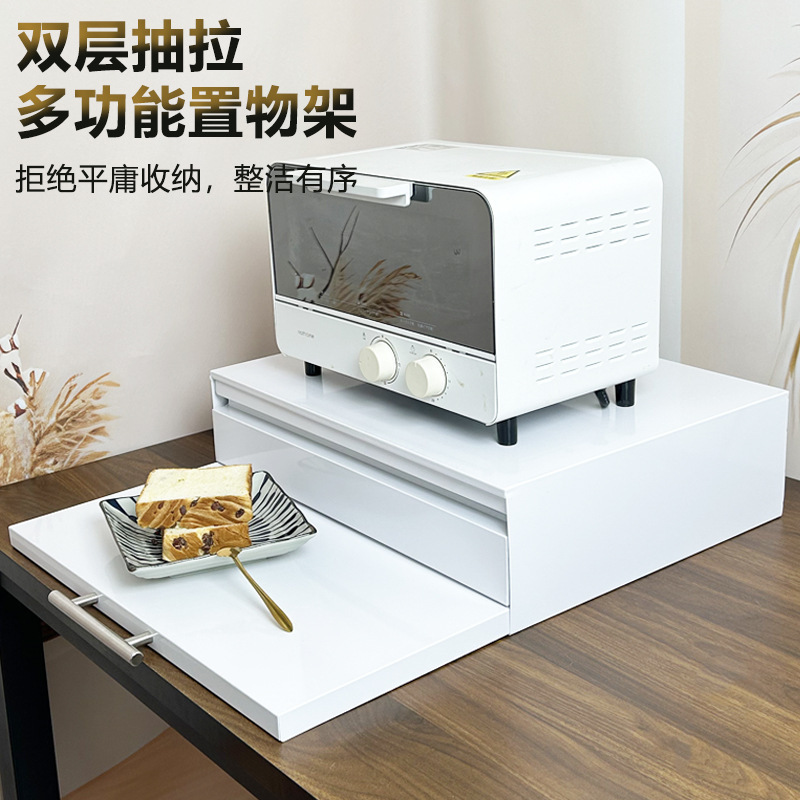 キッチン電子レンジ収納ラック引き出し式専用オーブン収納引き出し式二層炊飯器ラック収納キャビネット|undefined