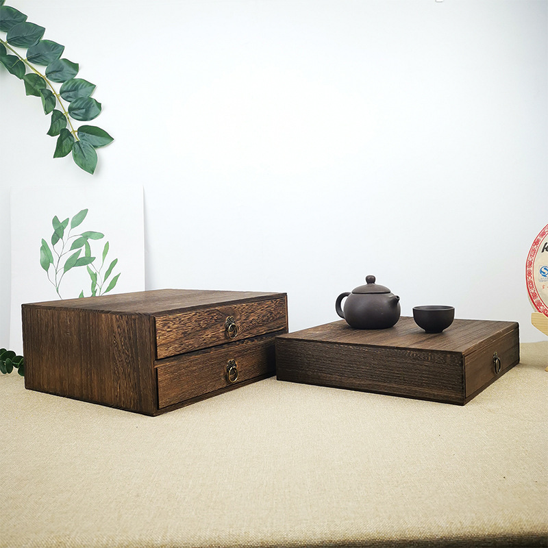 木质炭烧色茶叶盒普洱茶饼盒通用茶叶包装木盒茶盒新款茶包装箱