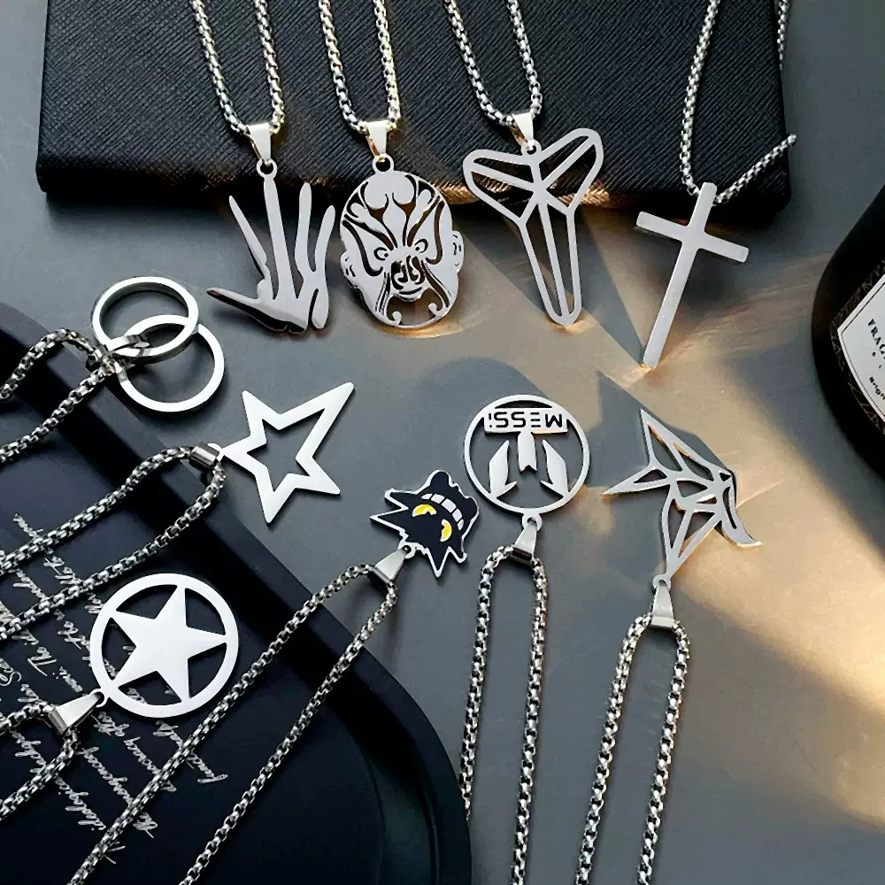 跨境多款热销不锈钢不退色女项链钛钢吊坠购物服饰小礼品赠品批发