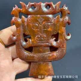 批发老岫玉仿古玉复古做旧镂空仿古玉石雕件仿古老玉把件直播货源