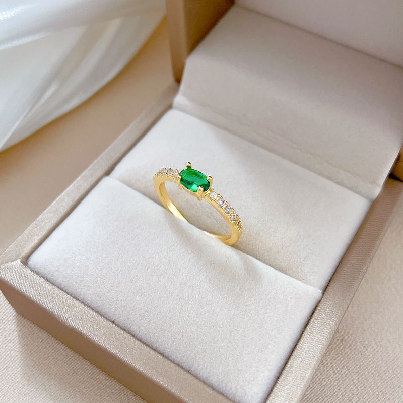 Anello con zirconi verdi, apertura regolabile, gioiello semplice giapponese, anello di coppia_voghion.com