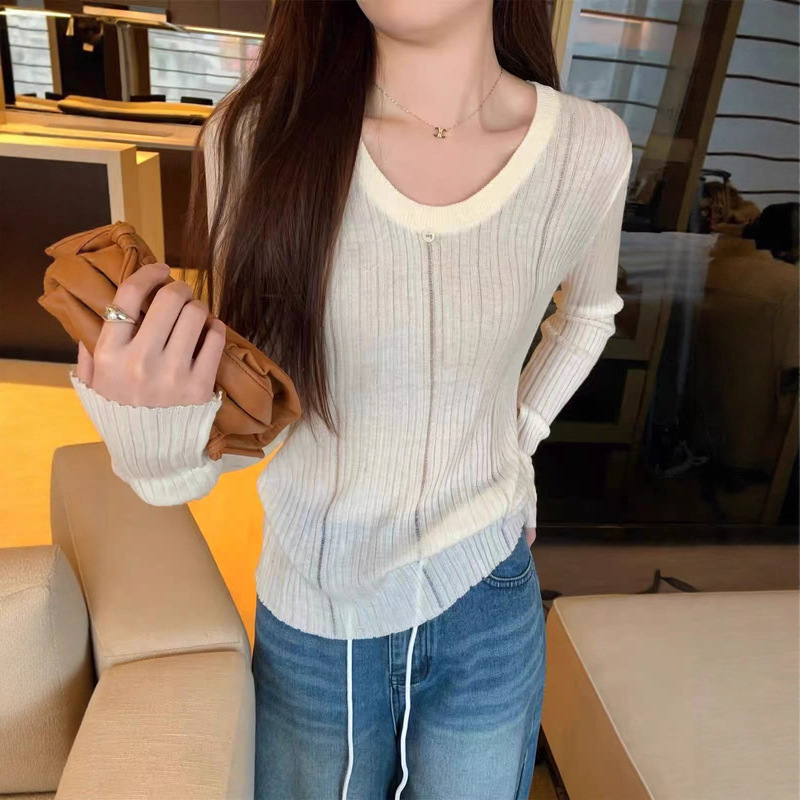 别致气质修身打底衫女早秋纯欲低领毛衣高级感内搭长袖针织衫上衣|undefined