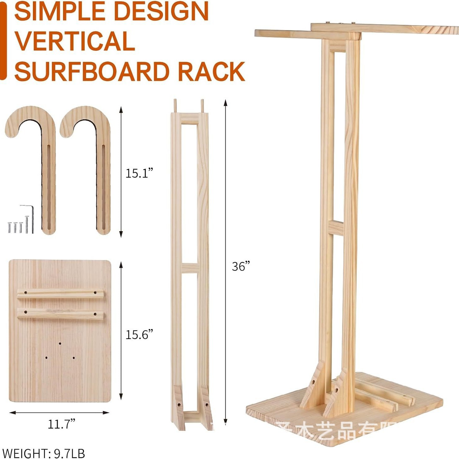 Soporte de tabla de surf de madera Soporte de almacenamiento de tabla de surf independiente para interiores Soporte de tabla de surf de piso
