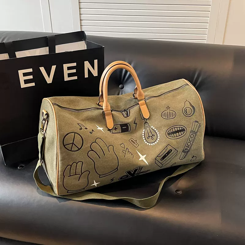 大容量短途旅行袋新款潮流男女运动健身手提包轻便涂鸦单肩斜挎包