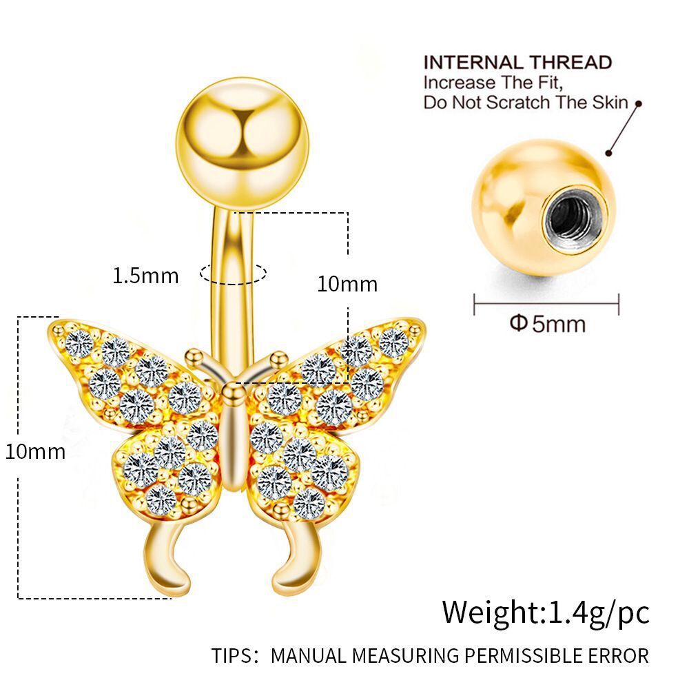 Fashion Butterfly Stainless Steel Plating Inlay Zircon Belly Ring 1 Piece
