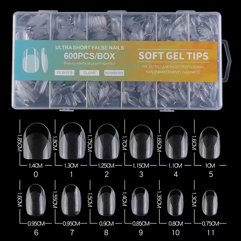 Manicure Nails, No Engraving, Thin, Short, Round-Head Nails, Semi-Frosted, Traceless, Pure Transparent Frosted Fake Nails, 600 Pieces