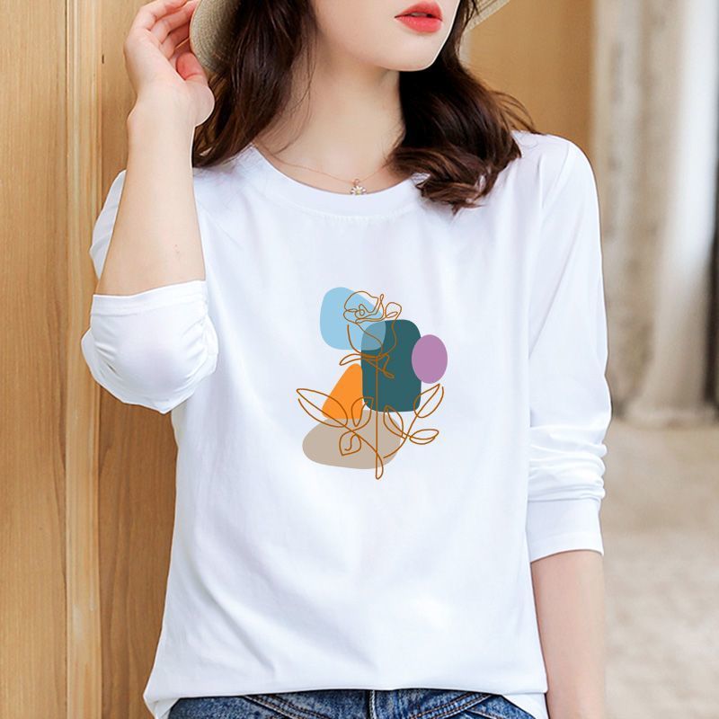 女性用ボトリングシャツ 5 春と秋の新しいスタイルの女性用ルーズホワイトシャツ長袖カジュアル Tシャツ|undefined
