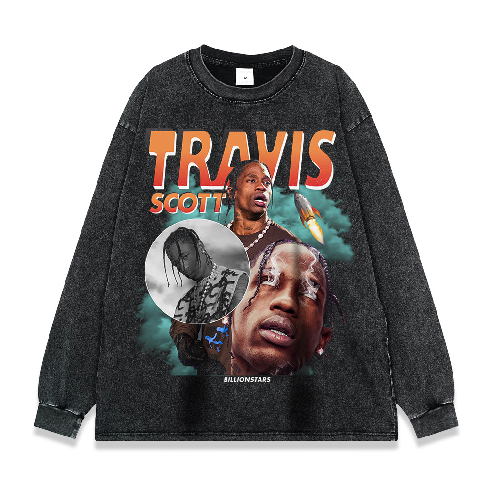 260g pesado copo de nieve frito de manga larga Camiseta americana retro alta calle moda marca suéter suelta Otoño e Invierno de los hombres y las mujeres de fondo