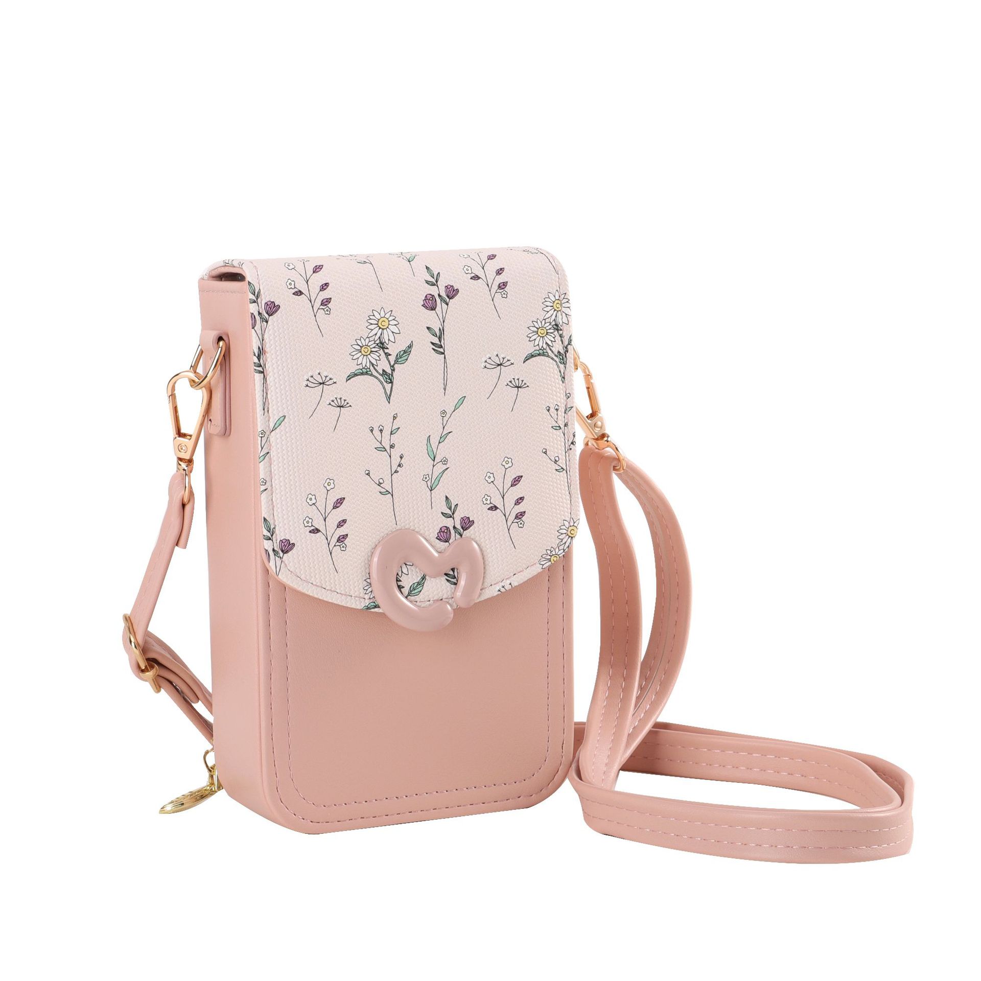 Monedero vertical para teléfono móvil con bolso pequeño, bolso para teléfono móvil multicapa, bolso para teléfono móvil multifuncional simple y floral, bolso cruzado para mujer