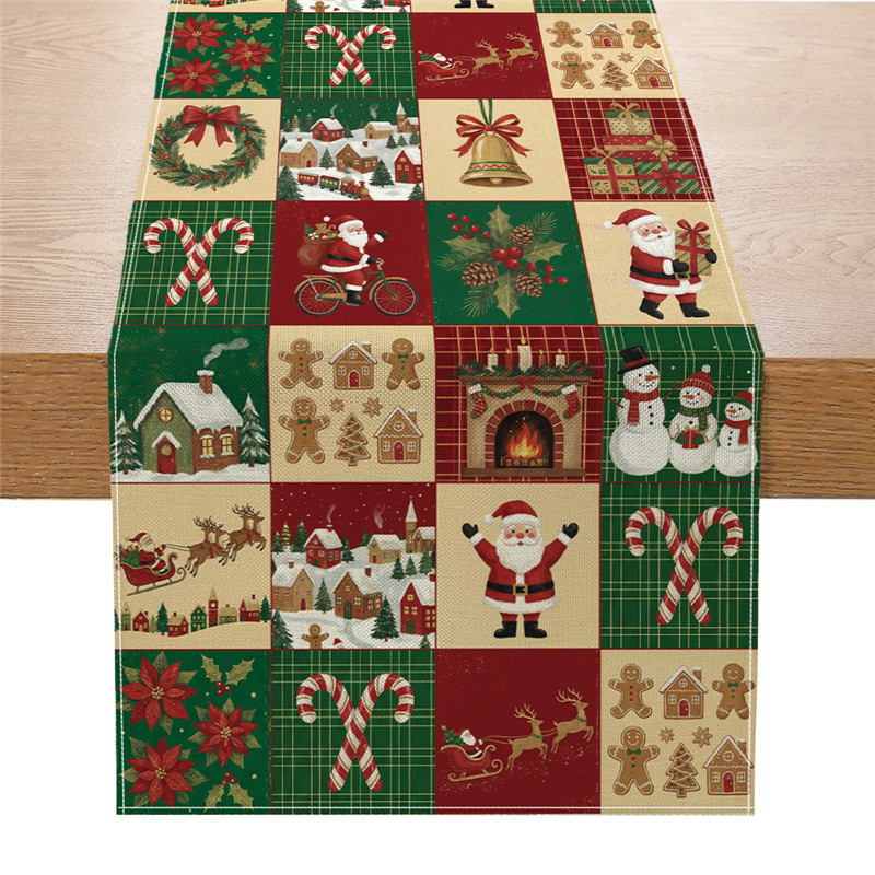 Banderas de mesa de Navidad transfronterizas personalizadas multipatrón impresas bandejas de decoración de mesa de fiesta doméstica tela de mesa image 9