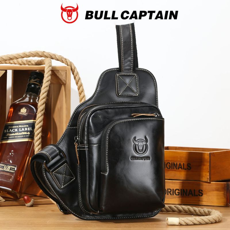 Captain Cow Men's Leather Bag Casual Korean Style Genuine Leather Chest Bag Outdoor Sports Single Shoulder Crossbody Bag Men's Bag Captain Cow Men's Leather Bag Casual Korean Style Genuine Leather Chest Bag Outdoor Sports Single Shoulder Crossbody Bag Men's Bag
