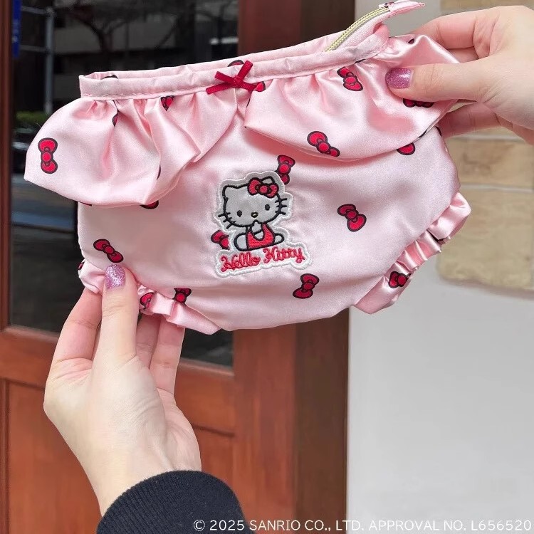 Japanese Hello Kitty Ruffle Lace Underwear Storage Bag Sanrio Cute Embroidered Makeup Bag for Women Japanese Hello Kitty Ruffle Lace Underwear Storage Bag Sanrio Cute Embroidered Makeup Bag for Women