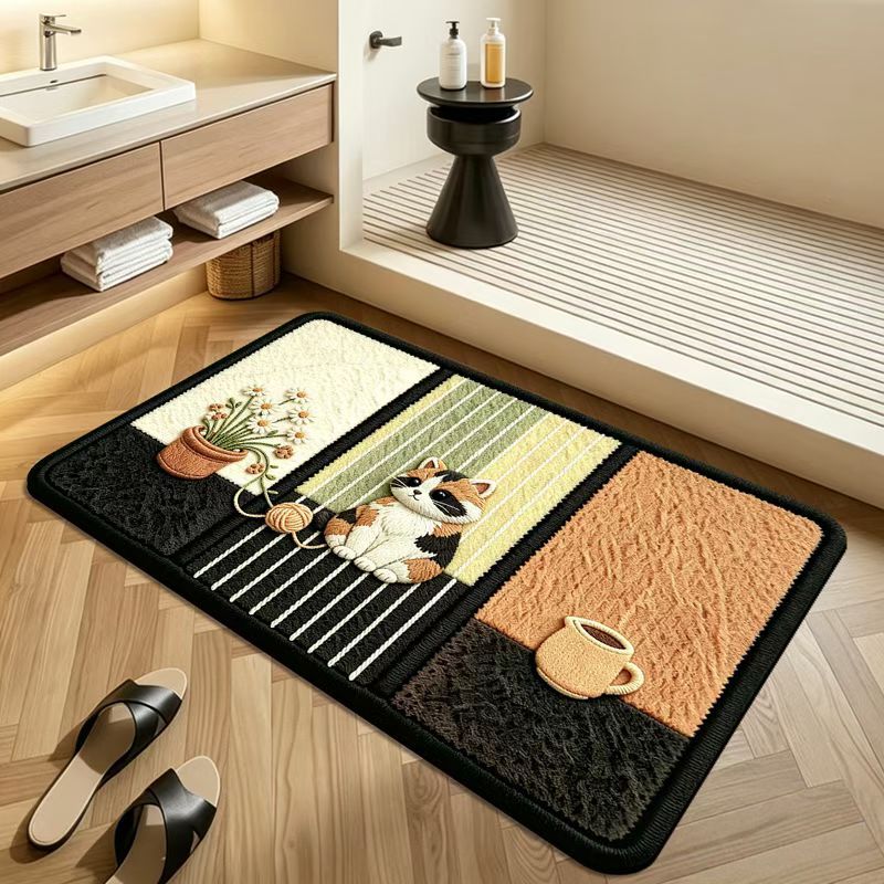 Cute cartoon puppy patterned foam mat, non-slip and dirt-resistant, easy to clean, suitable for home bathrooms, available for labeling and shipping