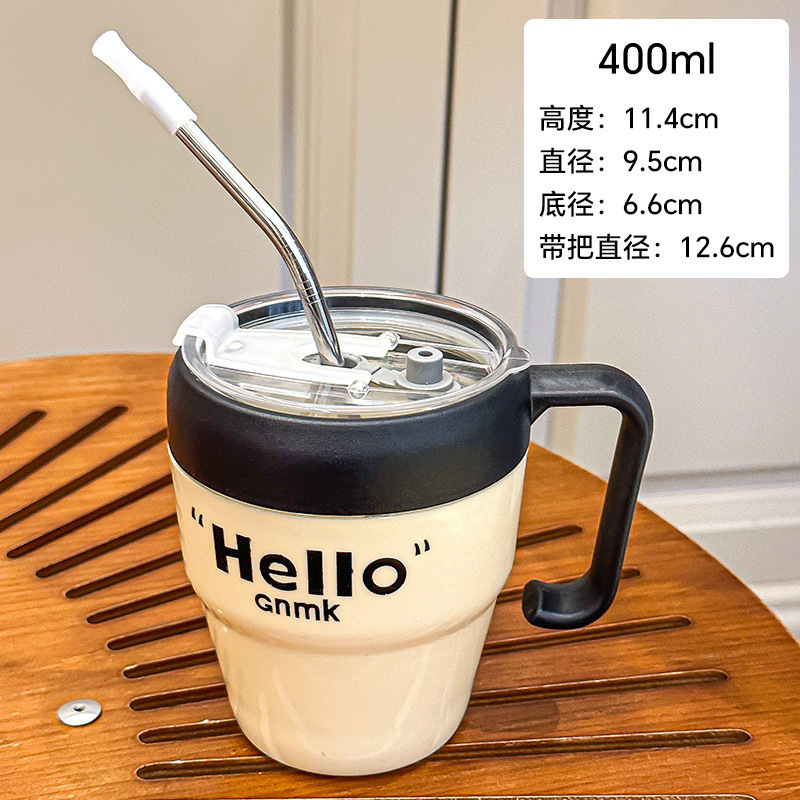 Taza de vidrio de pajita simple y de alto valor con mango