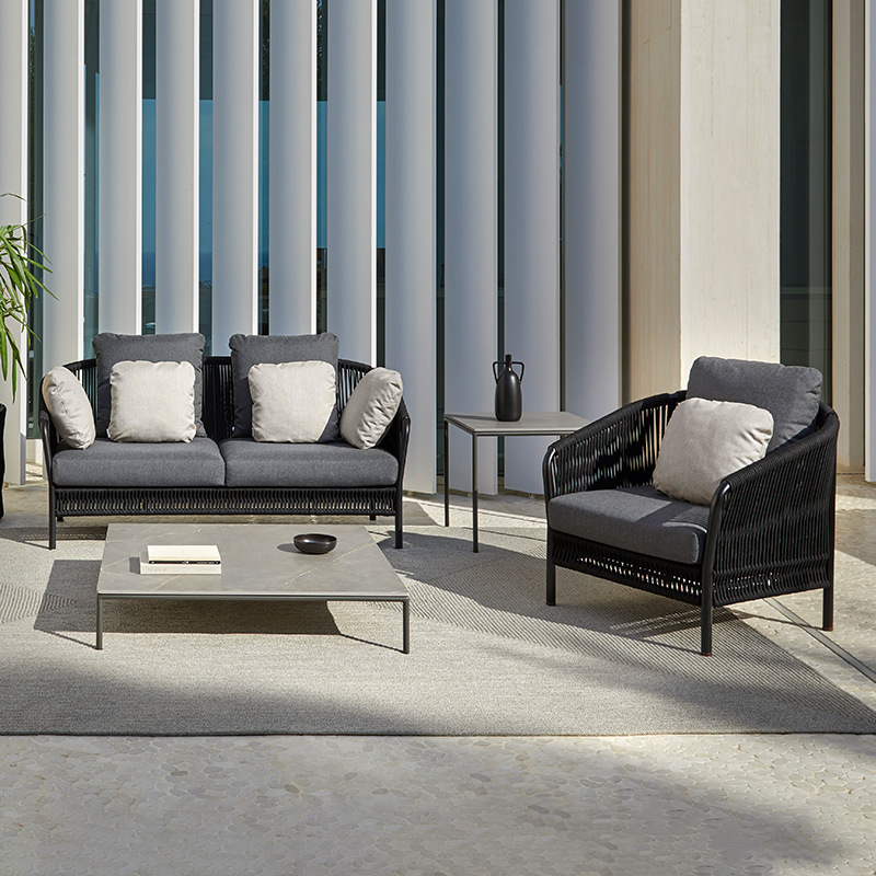 Sofá de exterior para villa, patio, terraza, sala de estar, muebles de ratán para jardín, balcón, conjunto de sofá y mesa de café