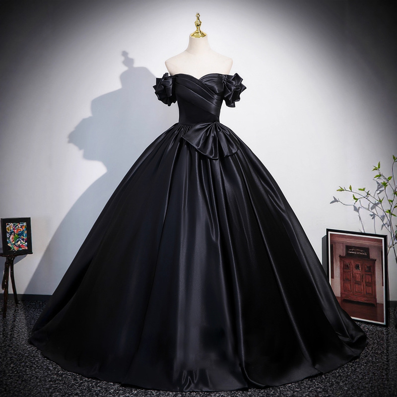 One-Shoulder Evening Gown with Large Bow, Big Puffy Skirt, Suitable for Art Exams, Solo Performances, Hosting, Dinner Parties, Bridal Show, and Long Train Dress