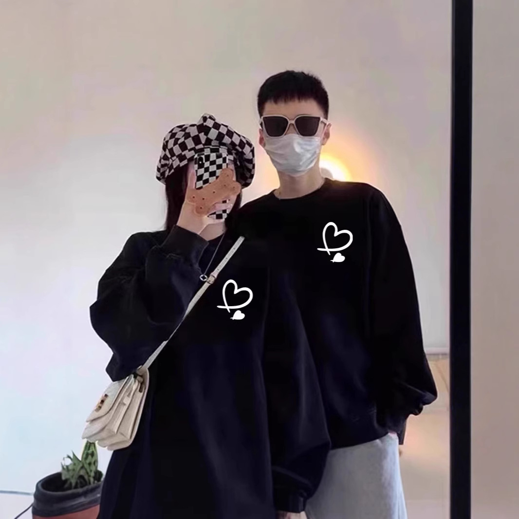 커플의 미국 라운드 넥 라이프 년 땀 새로운 패션 느슨한 디자인 사랑 버건디 기모 두껍게