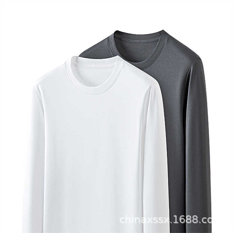 Ready-to-wear non-ironing high-end crew neck pullover men's solid color long sleeve T-shirt 260g heavy cotton base casual top