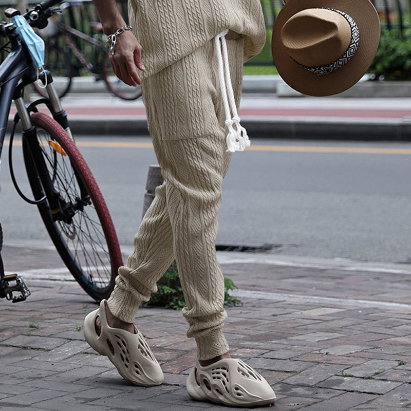 Men's Jacquard Jogger Pants, Casual Trousers With Drawstring_voghion.com