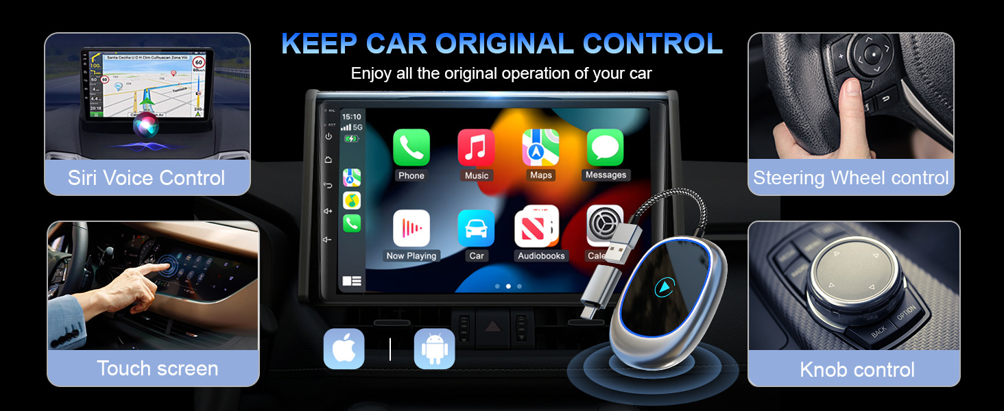 Cross-border CarPlay box 2-in-1 wired to wireless Apple Android Android Auto car connectivity box