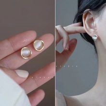 s925銀貓眼石耳釘女韓國網紅氣質耳環小眾設計感飾品2022年新款