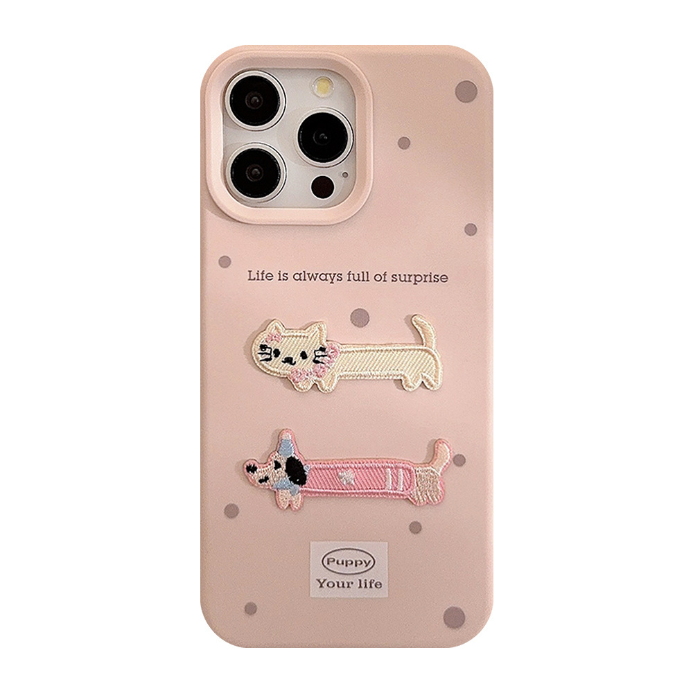 Protective Phone Case For IPhone 17 16 15 14 13 12 11 Pro Promax Plus Cute Ins 3D Embroidery 15 Phone Case Anti-drop Cartoon Cat_voghion.com