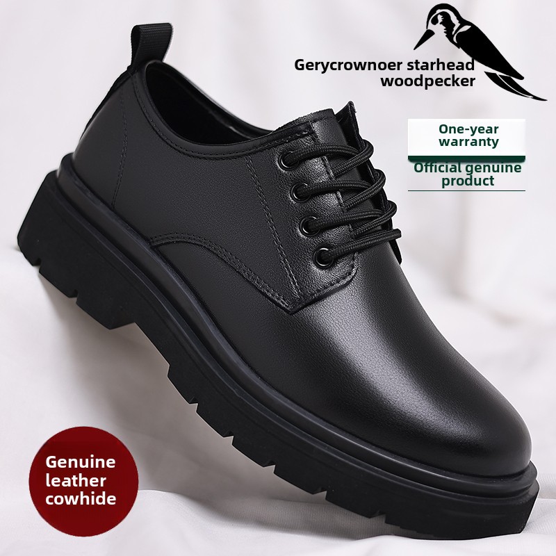 秋冬季新款星头啄木鸟男鞋真皮男士商务休闲皮鞋系带软底大头鞋子