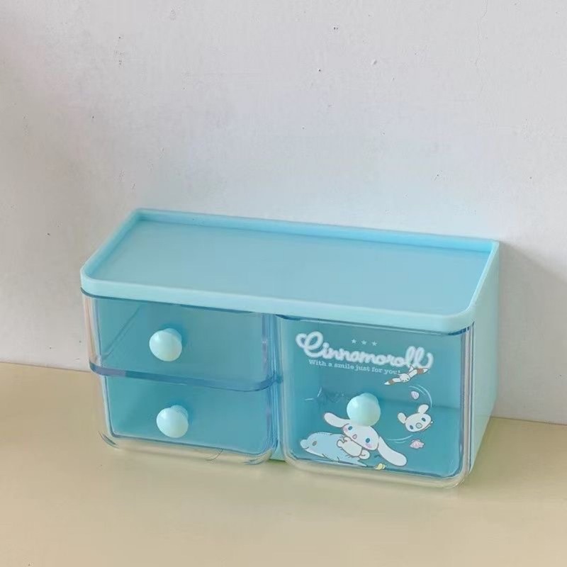 可爱三丽鸥卡通桌面抽屉美乐蒂收纳盒抽屉式迷你文具透明整理盒|undefined